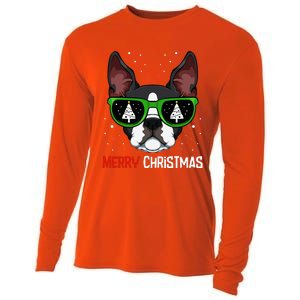 Boston Terrier Christmas Pajama Dog Sunglasses Xmas Tree Cooling Performance Long Sleeve Crew