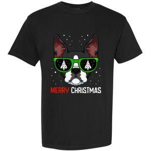 Boston Terrier Christmas Pajama Dog Sunglasses Xmas Tree Garment-Dyed Heavyweight T-Shirt