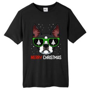 Boston Terrier Christmas Pajama Dog Sunglasses Xmas Tree Tall Fusion ChromaSoft Performance T-Shirt