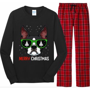 Boston Terrier Christmas Pajama Dog Sunglasses Xmas Tree Long Sleeve Pajama Set