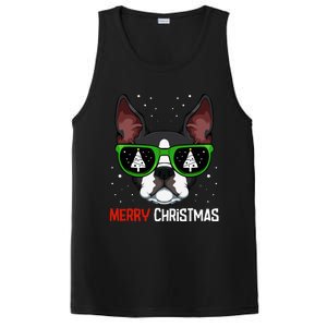 Boston Terrier Christmas Pajama Dog Sunglasses Xmas Tree PosiCharge Competitor Tank