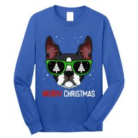 Boston Terrier Christmas Pajama Dog Sunglasses Xmas Tree Long Sleeve Shirt