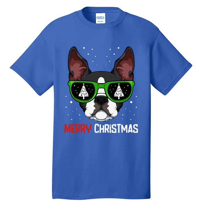 Boston Terrier Christmas Pajama Dog Sunglasses Xmas Tree Tall T-Shirt