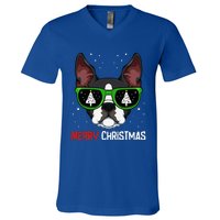 Boston Terrier Christmas Pajama Dog Sunglasses Xmas Tree V-Neck T-Shirt