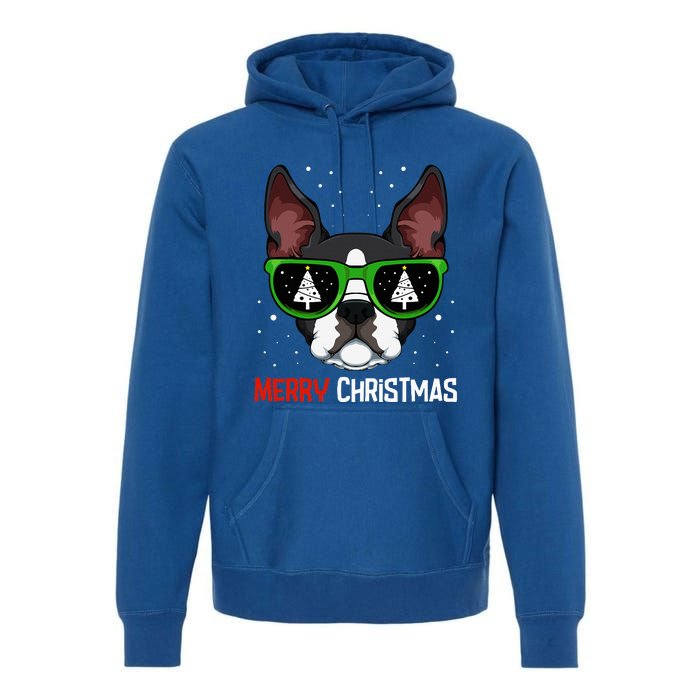 Boston Terrier Christmas Pajama Dog Sunglasses Xmas Tree Premium Hoodie