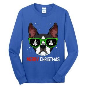 Boston Terrier Christmas Pajama Dog Sunglasses Xmas Tree Tall Long Sleeve T-Shirt