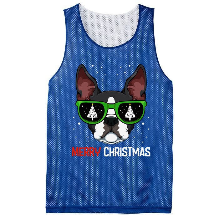 Boston Terrier Christmas Pajama Dog Sunglasses Xmas Tree Mesh Reversible Basketball Jersey Tank