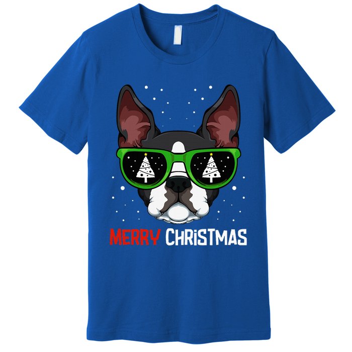 Boston Terrier Christmas Pajama Dog Sunglasses Xmas Tree Premium T-Shirt