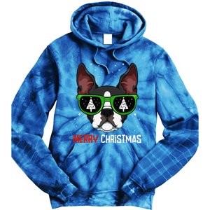 Boston Terrier Christmas Pajama Dog Sunglasses Xmas Tree Tie Dye Hoodie