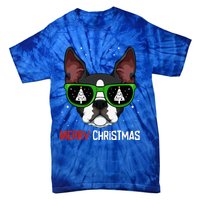 Boston Terrier Christmas Pajama Dog Sunglasses Xmas Tree Tie-Dye T-Shirt