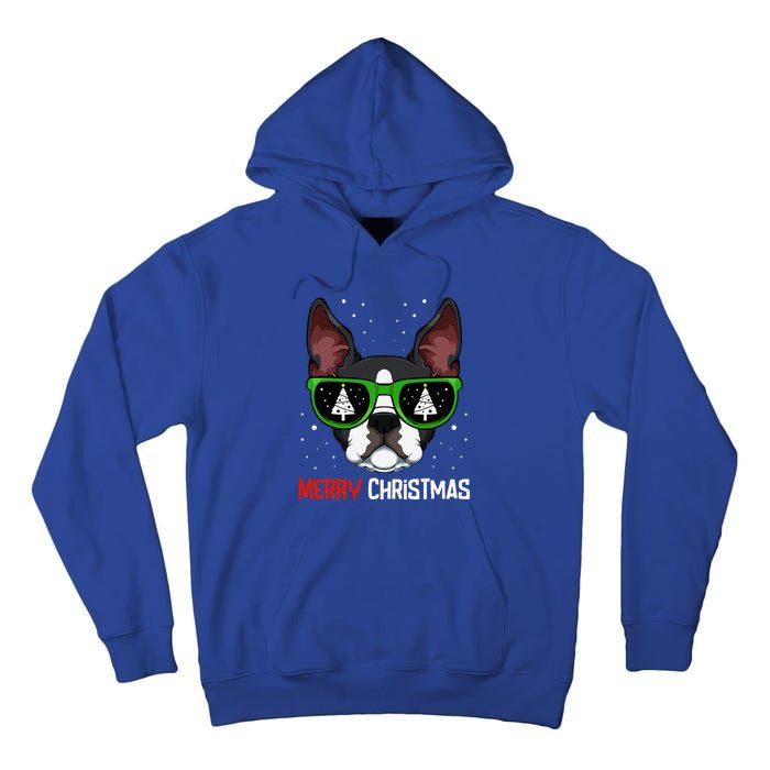 Boston Terrier Christmas Pajama Dog Sunglasses Xmas Tree Tall Hoodie