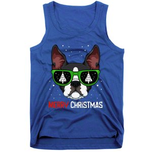 Boston Terrier Christmas Pajama Dog Sunglasses Xmas Tree Tank Top