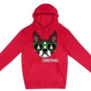 Boston Terrier Christmas Pajama Dog Sunglasses Xmas Tree Premium Pullover Hoodie