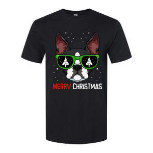 Boston Terrier Christmas Pajama Dog Sunglasses Xmas Tree Softstyle CVC T-Shirt