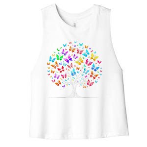 Butterfly Tree Cute Women's Racerback Cropped Tank