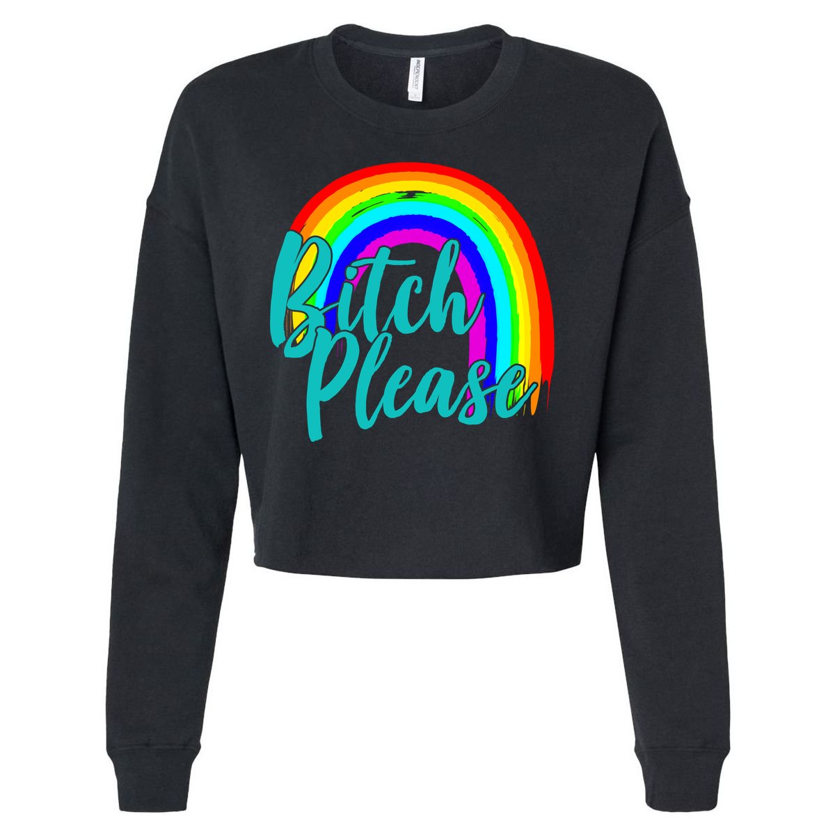 B*tch Please Rainbow Cropped Pullover Crew