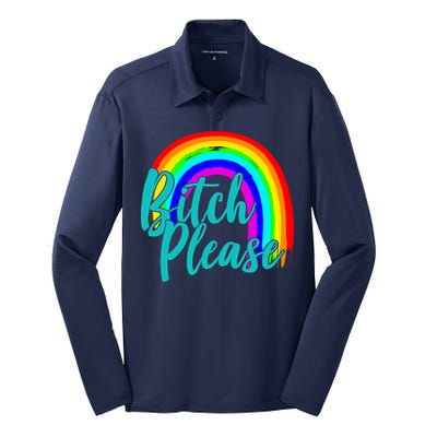 B*tch Please Rainbow Silk Touch Performance Long Sleeve Polo