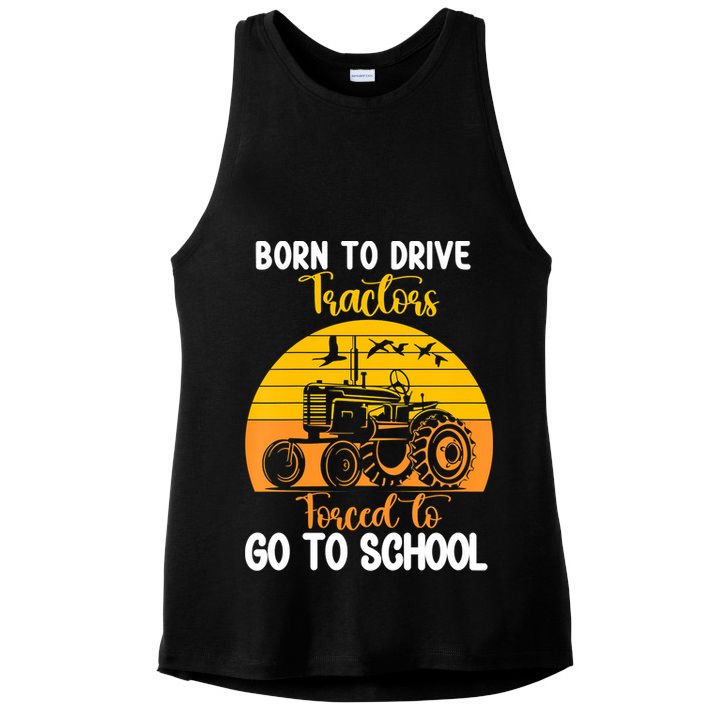 Born To Drive Tractors Forced To Go To School Ladies PosiCharge Tri-Blend Wicking Tank