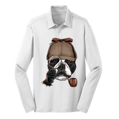 Boston Terrier Detective Boston Terrier Dog Lover Silk Touch Performance Long Sleeve Polo