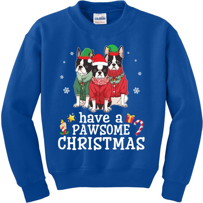 Boston Terrier Dogs Merry Mom Dad Have A Pawsome Christmas Gift Kids Sweatshirt