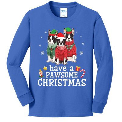 Boston Terrier Dogs Merry Mom Dad Have A Pawsome Christmas Gift Kids Long Sleeve Shirt