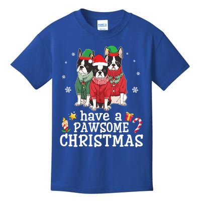 Boston Terrier Dogs Merry Mom Dad Have A Pawsome Christmas Gift Kids T-Shirt