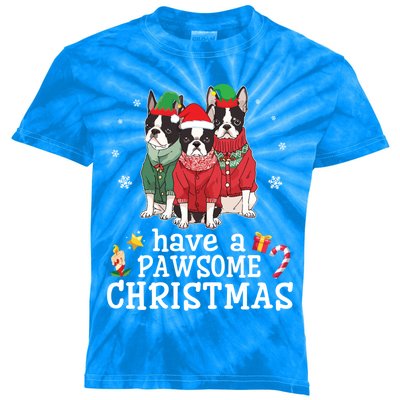 Boston Terrier Dogs Merry Mom Dad Have A Pawsome Christmas Gift Kids Tie-Dye T-Shirt