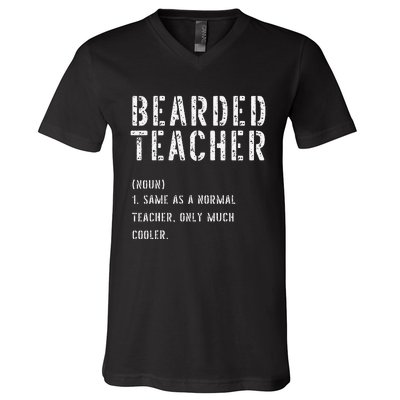 Bearded Teacher Definition First Day of School V-Neck T-Shirt