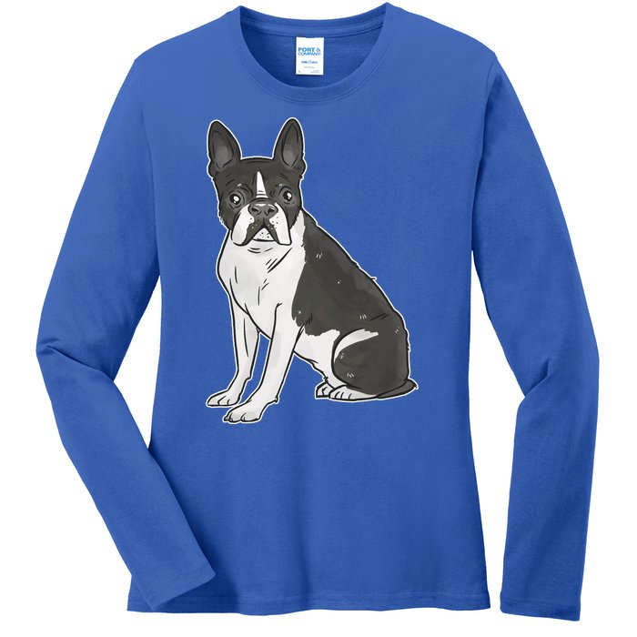 Boston Terrier Dog Ladies Long Sleeve Shirt