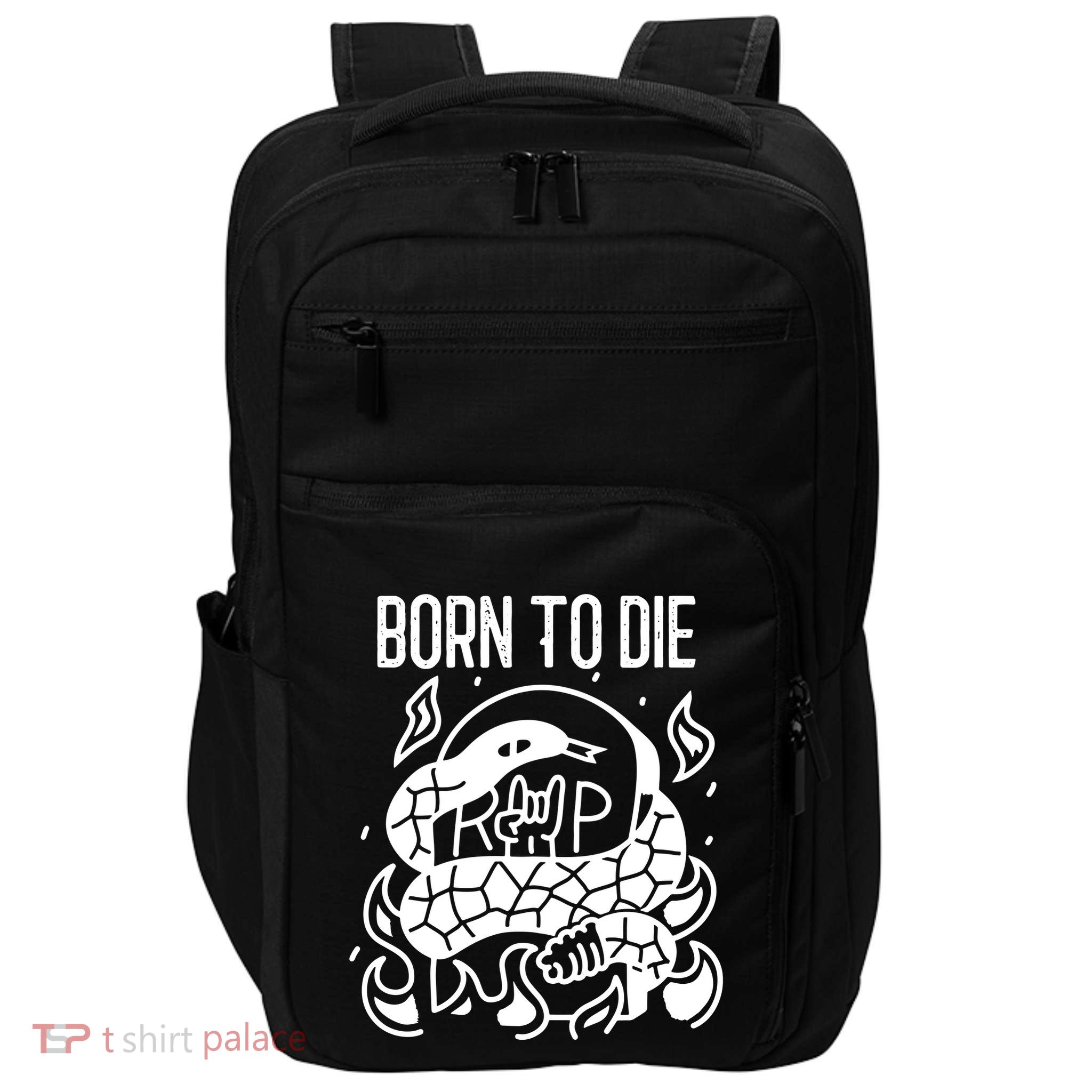 Born To Die Heavy Metal Rattlesnake Rip Tombstone Impact Tech Backpack