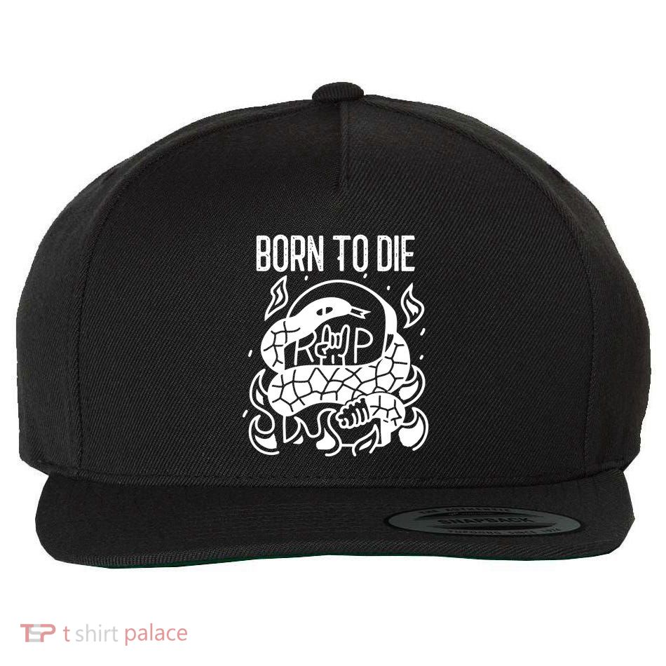 Born To Die Heavy Metal Rattlesnake Rip Tombstone Wool Snapback Cap