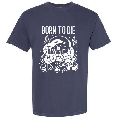 Born To Die Heavy Metal Rattlesnake Rip Tombstone Garment-Dyed Heavyweight T-Shirt