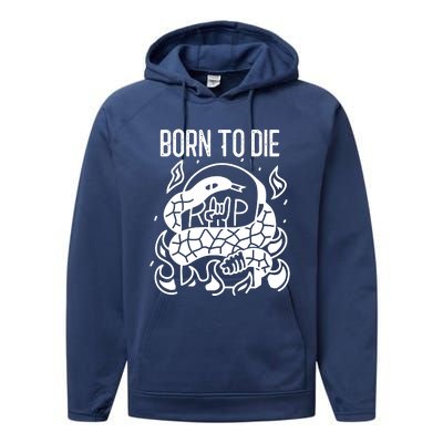 Born To Die Heavy Metal Rattlesnake Rip Tombstone Performance Fleece Hoodie