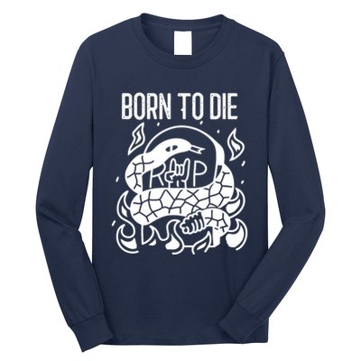 Born To Die Heavy Metal Rattlesnake Rip Tombstone Long Sleeve Shirt