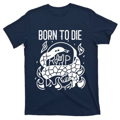 Born To Die Heavy Metal Rattlesnake Rip Tombstone T-Shirt