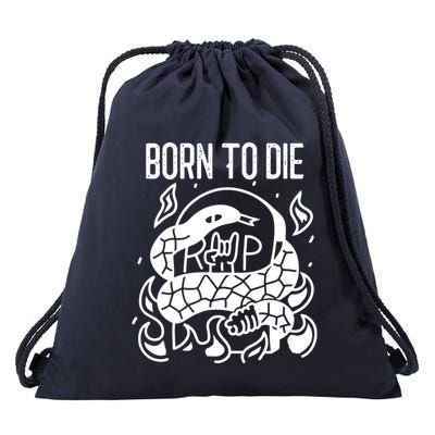 Born To Die Heavy Metal Rattlesnake Rip Tombstone Drawstring Bag