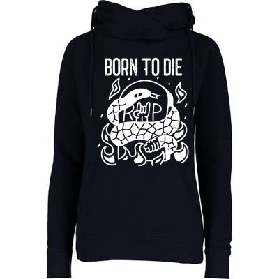 Born To Die Heavy Metal Rattlesnake Rip Tombstone Womens Funnel Neck Pullover Hood