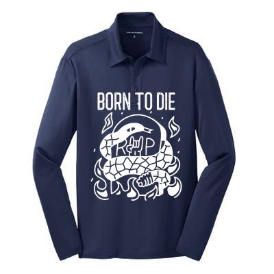 Born To Die Heavy Metal Rattlesnake Rip Tombstone Silk Touch Performance Long Sleeve Polo