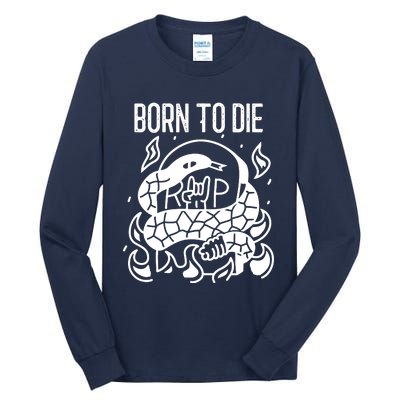 Born To Die Heavy Metal Rattlesnake Rip Tombstone Tall Long Sleeve T-Shirt