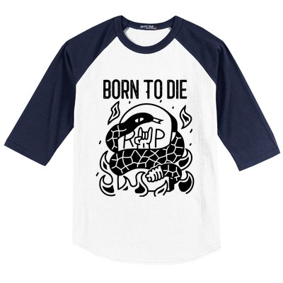 Born To Die Heavy Metal Rattlesnake Rip Tombstone Baseball Sleeve Shirt