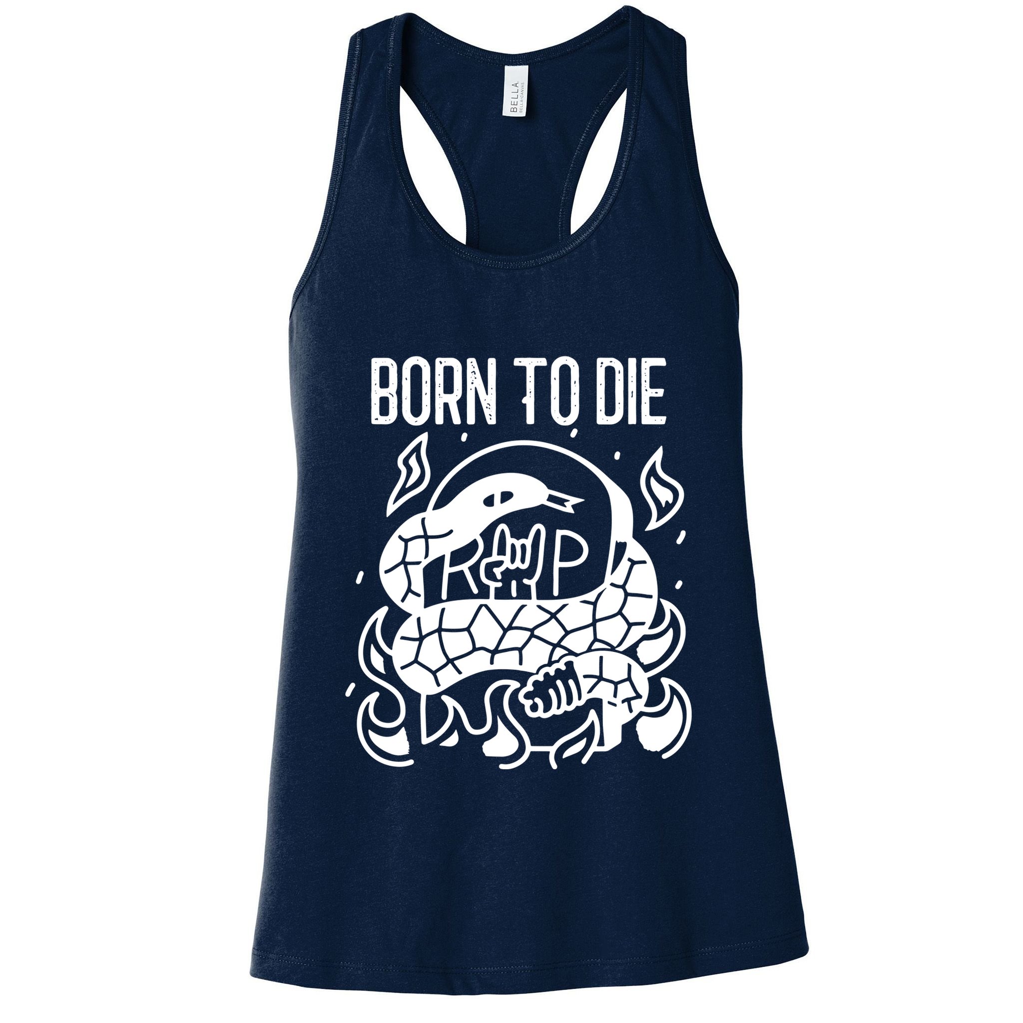 Born To Die Heavy Metal Rattlesnake Rip Tombstone Womens Tank Top