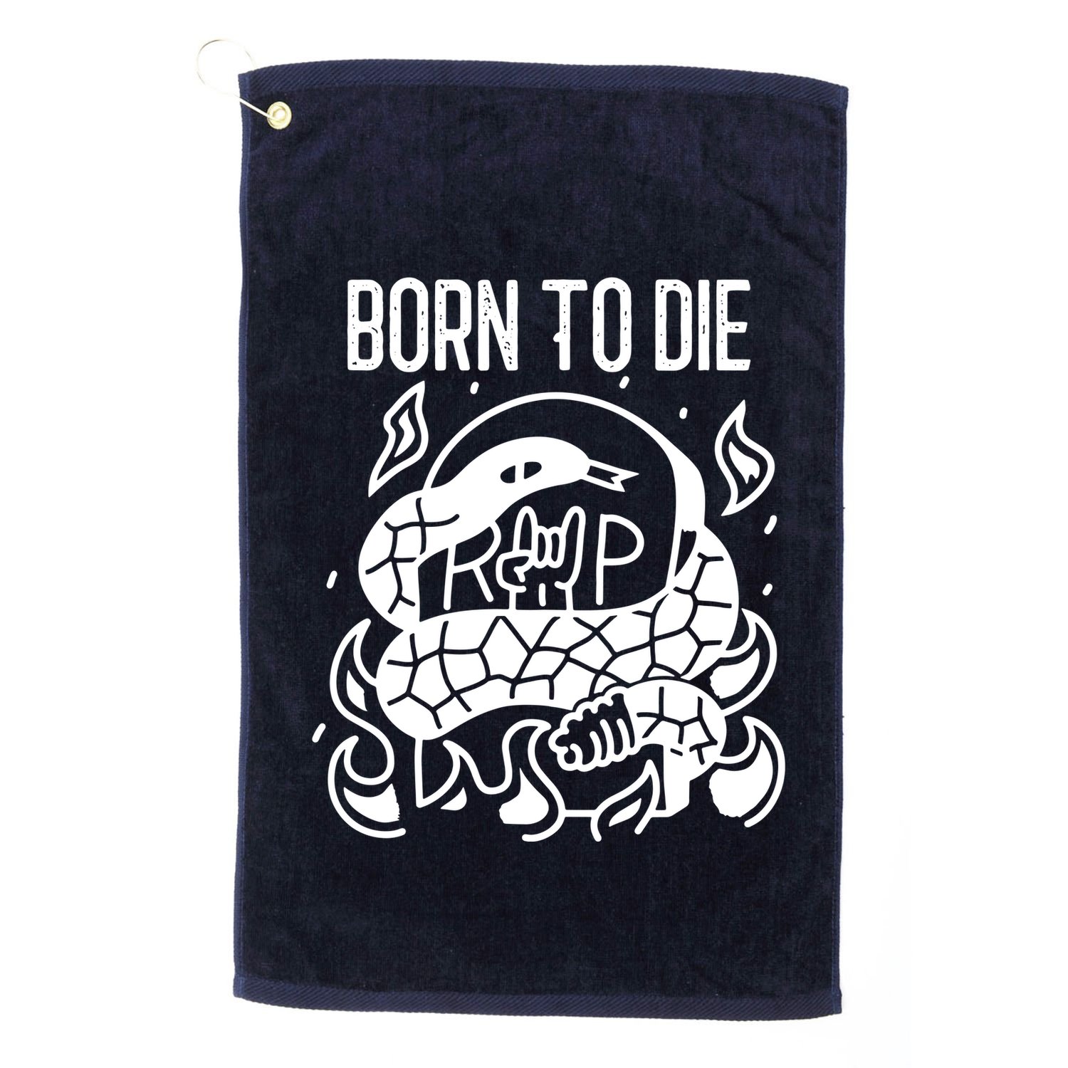 Born To Die Heavy Metal Rattlesnake Rip Tombstone Golf Towel