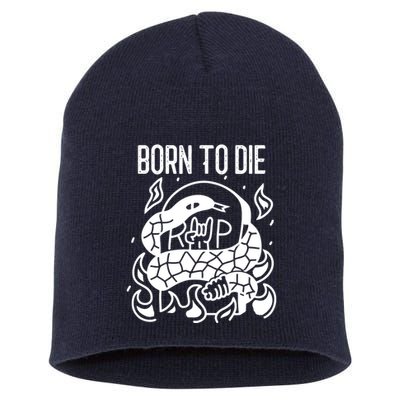 Born To Die Heavy Metal Rattlesnake Rip Tombstone Short Acrylic Beanie