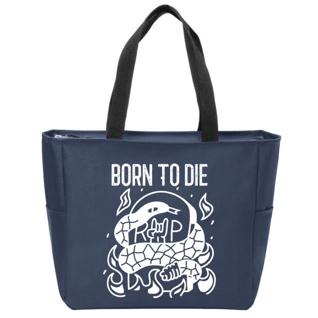 Born To Die Heavy Metal Rattlesnake Rip Tombstone Zip Tote Bag