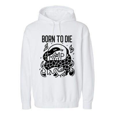 Born To Die Heavy Metal Rattlesnake Rip Tombstone Garment-Dyed Fleece Hoodie