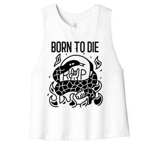 Born To Die Heavy Metal Rattlesnake Rip Tombstone Women's Racerback Cropped Tank