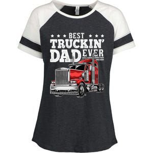 Best Truckin Dad Ever Big Rig Trucker Fathers Day Enza Ladies Jersey Colorblock Tee