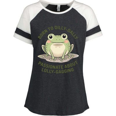 Born To Dilly Dally Funny Green Frog Meme Enza Ladies Jersey Colorblock Tee