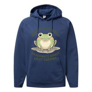 Born To Dilly Dally Funny Green Frog Meme Performance Fleece Hoodie