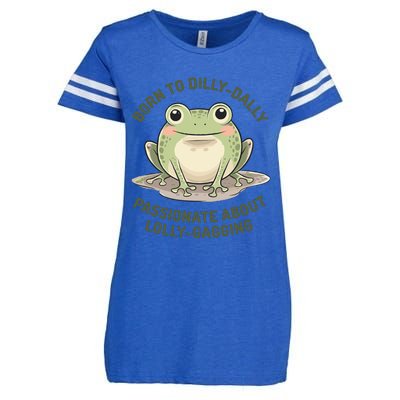 Born To Dilly Dally Funny Green Frog Meme Enza Ladies Jersey Football T-Shirt